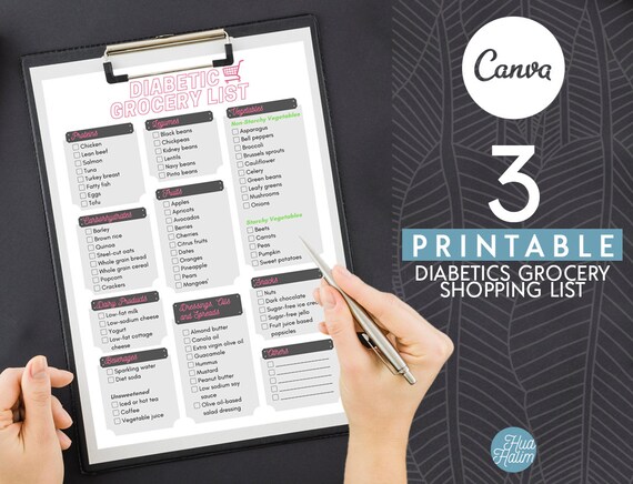 Printable Diabetic Grocery Shopping List Weekly Food - Etsy