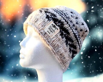 Jacquard/Colorwork beanies for adults, with wool/alpaca, various sizes and patterns, tweed/melange, Nordic style
