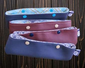 Faux leather needle case for 21 cm double-pointed needles and smaller, unique piece, cotton lining, made by Panalu design Greifswald