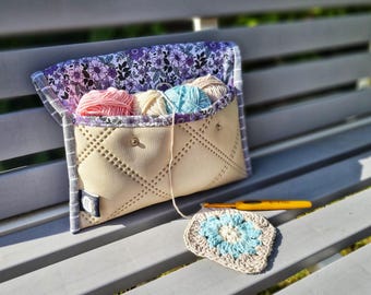 Universal faux leather case with metal snap fasteners, size M, various color combinations, quilted pouch, unique item