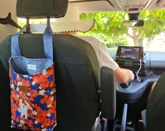 Hanging storage container, unique item, water-repellent, with digital print, fox or leopard print, e.g. suitable as a waste bin for the car.