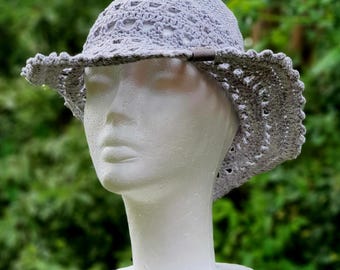 Hand-crocheted unisex sun hat with a wide brim, made from 100% cotton | Openwork pattern | Shapeable brim | Unique piece | Stylish bucket hat