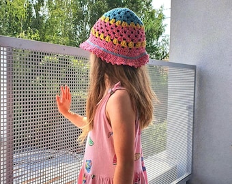Panalu design unique piece | Crocheted sun hat for girls approx. 6-7 years old | 100% cotton | Children's bucket hat, hand-crocheted | Made in Germany