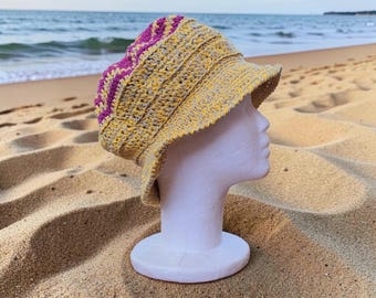 Absolutely unique: Hand-crocheted summer hat with a loose fit, high cotton content, colorful, handmade in Greifswald, Germany