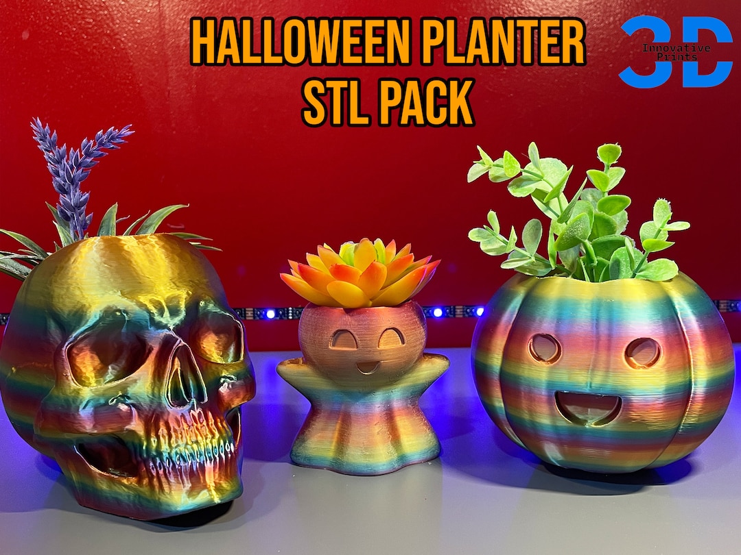 Halloween Planter STL File Pack pumpkin, Skull, Ghost 3D Planter
