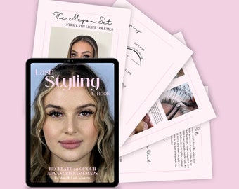 E-book sur la coiffure, ensembles de cils vaporeux et en bande (modifiables sur toile/revendables)