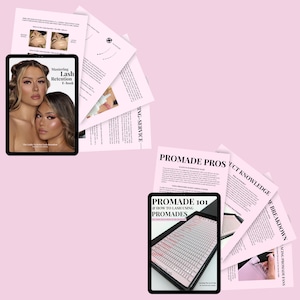 May include: A collection of digital guides for lash technicians, including "Mastering Lash Retention E-book", "Promade 101: How to Lash Using Promades", "Promade Pros", "Product Knowledge", "Service Breakdown", and "Lacing Promade Fans".