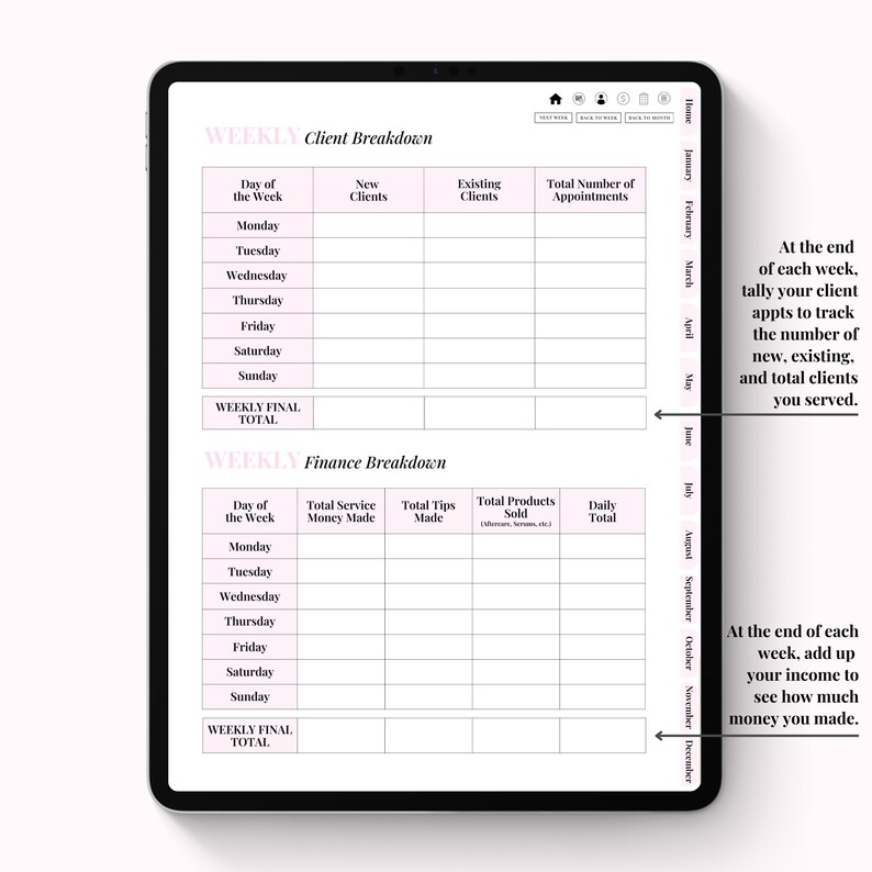 Digitale planner voor klantafspraken en financiën, businesstracker (niet gedateerd) afbeelding 5