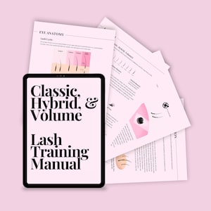 Manual de treinamento de cílios editável/revendável, manual clássico, híbrido e de volume, e-book de treinamento editável/revendável Canva, manual do educador de cílios