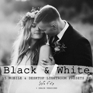 15 Black and White Presets, B&W, desktop and mobile lightroom presets, instagram influencer presets, selfie presets, photo filters