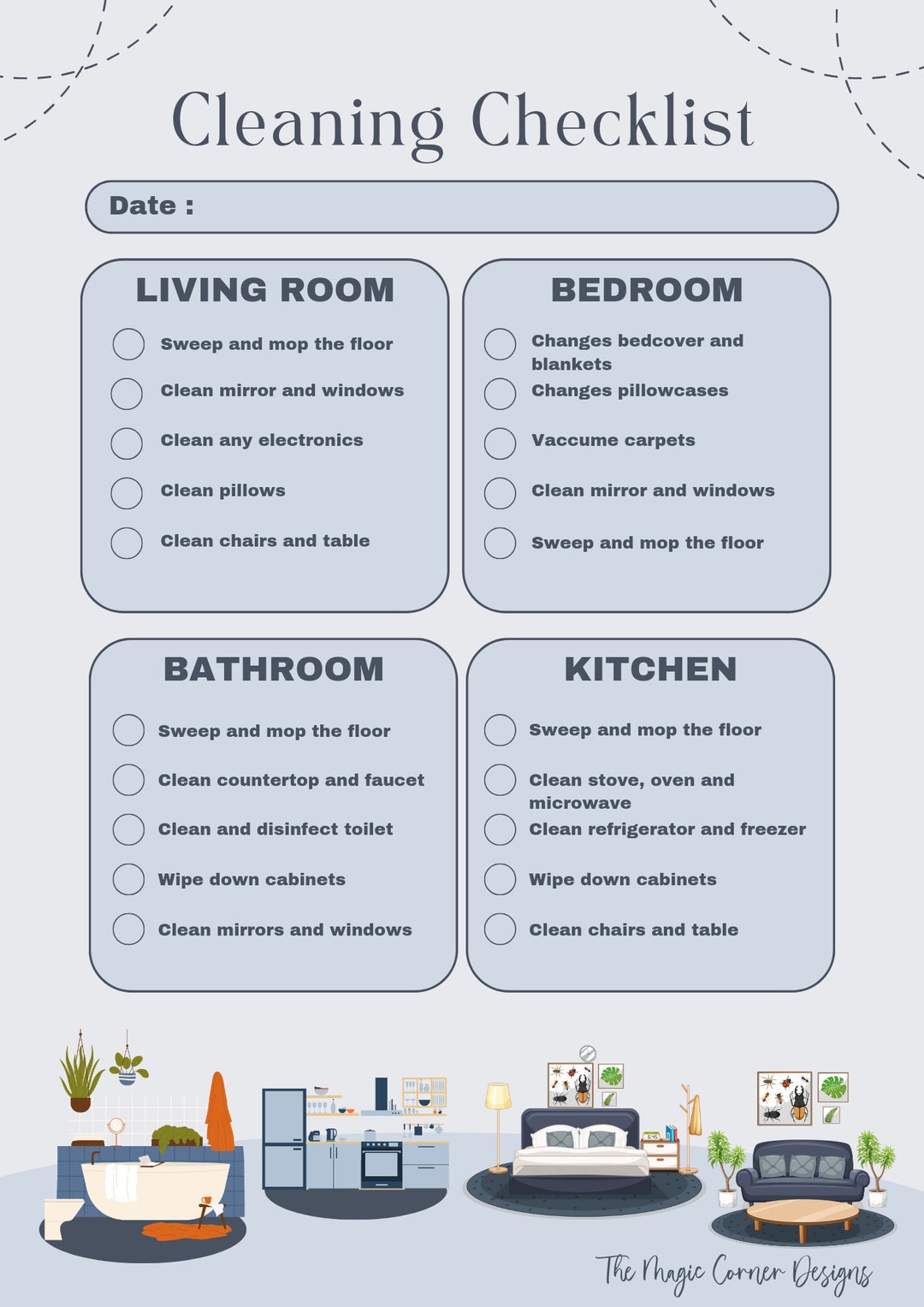Cleaning Checklist Digital Product Cleaning Tracking List Help to ...