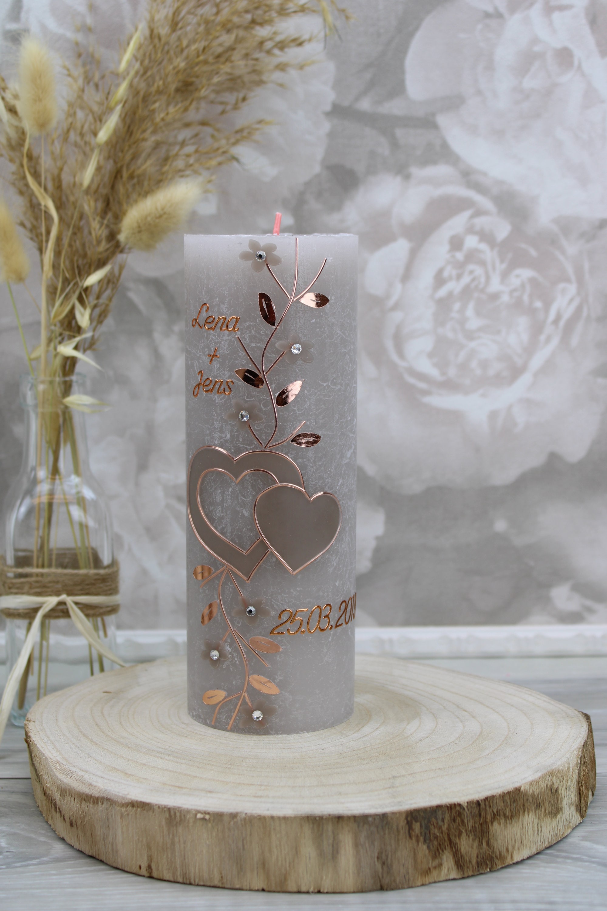 Wedding candle Lena and Jens wedding candle with name and date, individual, hand decorated 1013
