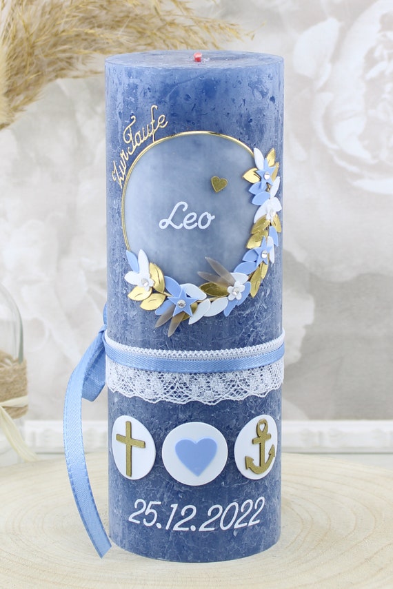 Handgemachte Taufkerze NEAPEL - Individuell Mit Name & Datum