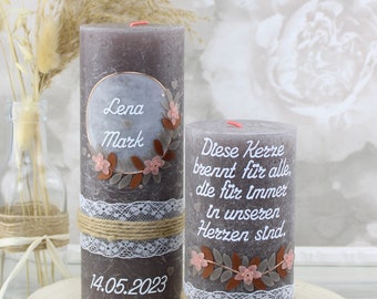 Set wedding candle with commemorative candle rustic with name and date, individual, hand decorated 2216