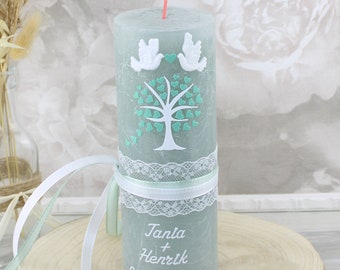 Wedding candle Rustik Tania and Henrik wedding candle with name and date, individual, hand-decorated 2094