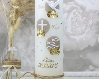 Cerziies Taufkerze Individuell - Handverziert Mit Name Und Datum 30x7cm
