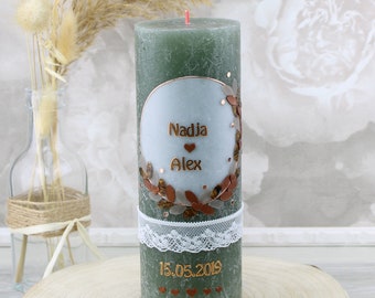 Wedding candle Rustik Nadja and Alex wedding candle with name and date, individual, hand-decorated 1777