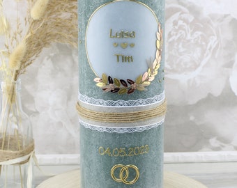 Wedding candle rustic large Luisa and Tim wedding candle with name and date, individual, hand-decorated 1965