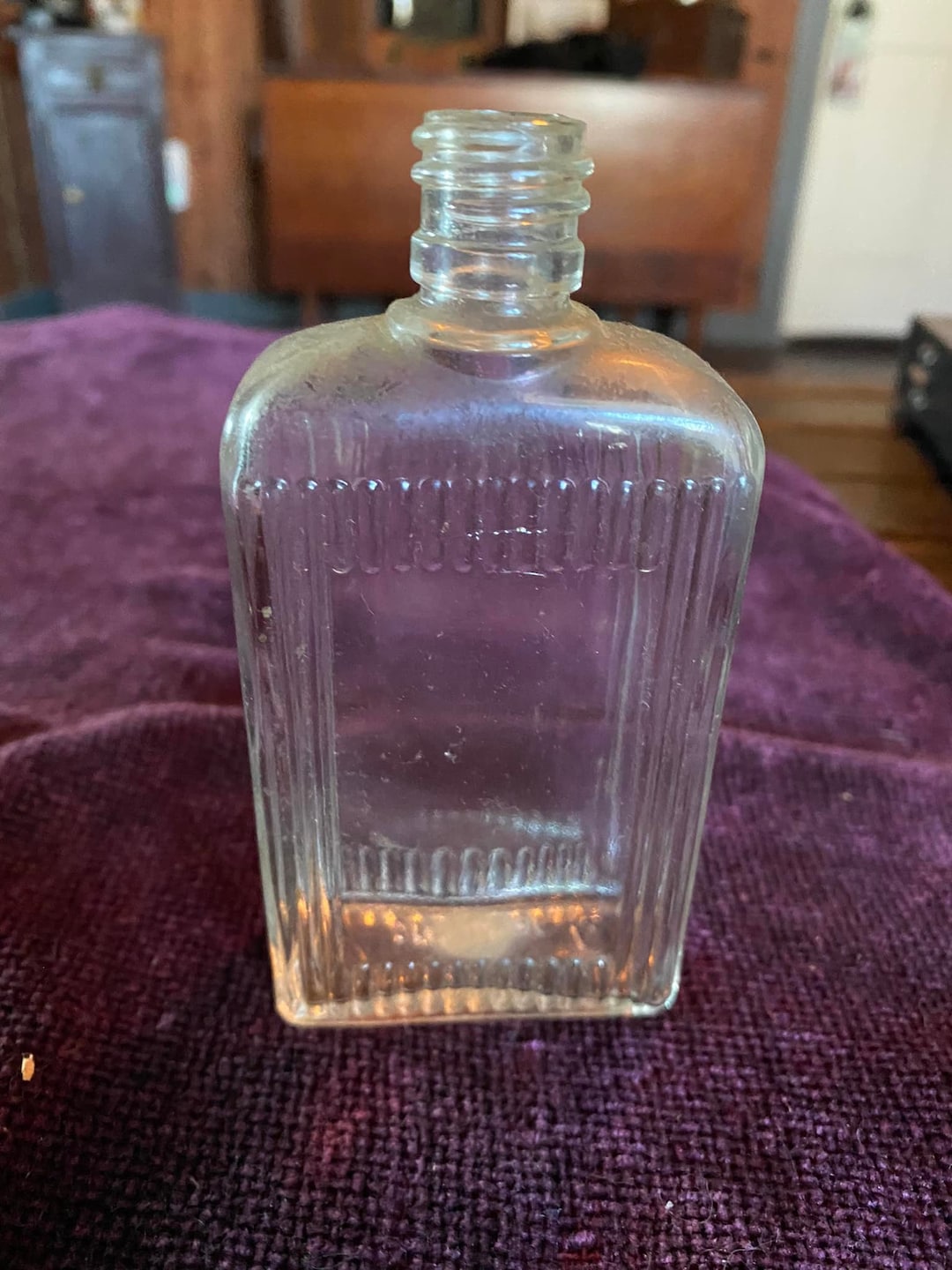 Vintage Clear Ribbed Glass Bottle Embossed 
