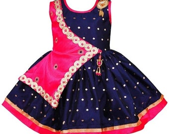 Indian Kid's Girls Dress,Baby Girl Frock Lehenga Choli for Baby,Girls Art Silk Dress,A-Line kiss baby Dress.