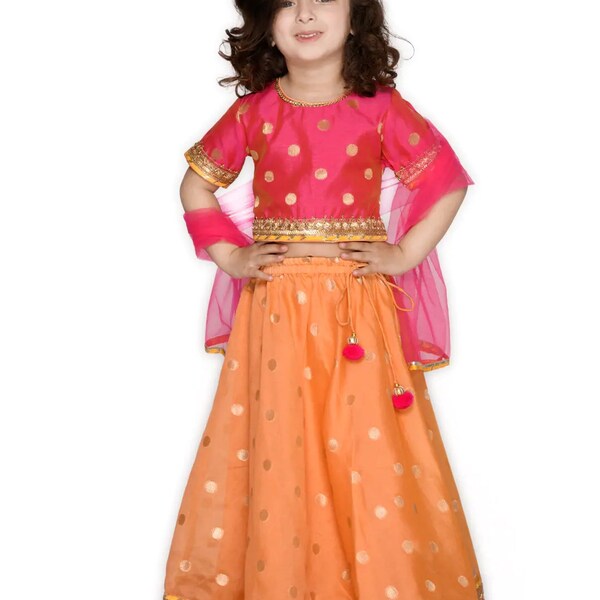 Designer Girls Magenta and peach Coloured Ready to Wear Lehenga Choli With Dupatta.kid lehenga Choli, Indian girl dress.indian wear.