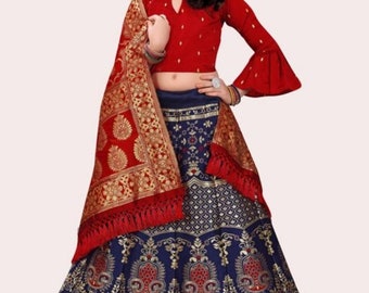 Filles soie pure Banarasi Lehenga choli avec dupatta, vêtements indiens, tenues indiennes.robe bébé fille, vêtements indiens bébé,