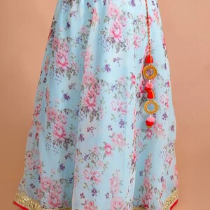 Girls Red & Blue Floral Lehenga choli set. Baby lehenha,lehenga for babies, designer dress for girls,lehenga Indian wear for girls. image 3