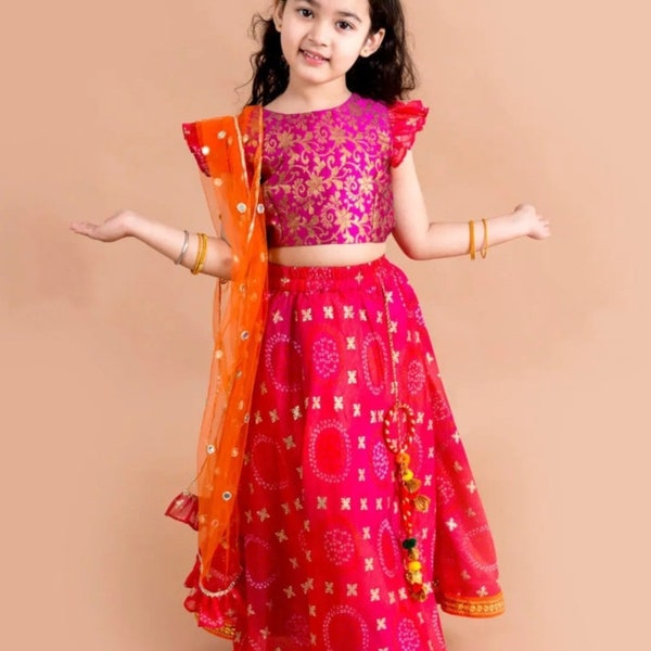 Girls pink & Orange Toned Embroidered Ready to wear Lehenga, Blouse with Dupatta.indian wear for girls,indin outfits.Designer Lehenga choli