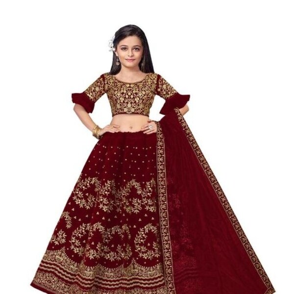 Kinderkleid, Indianer Mädchen Kleid, Lehenga Choli für Kinder Mädchen, Lehenga Choli, Mädchen Taft Satin, Halbstich Mädchen Lehenga Choli