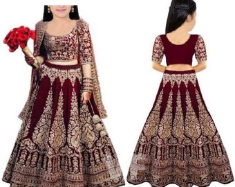 Robe pour enfant, robe indienne pour fillette, Lehenga Choli pour fillettes, Lehenga Choli, satin de tafetta pour fille, semi-cousu Lehenga Choli pour fille