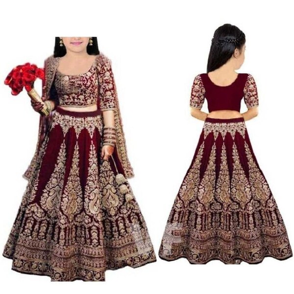 Robe pour enfant, robe indienne pour fillette, Lehenga Choli pour fillettes, Lehenga Choli, satin de tafetta pour fille, semi-cousu Lehenga Choli pour fille