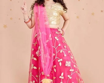 Girls pink & Gold - Toned Embroidered Ready to wear Lehenga, Blouse with Dupatta.indian wear for girls,indin outfits.Designer Lehenga choli