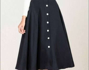 Pretty Fashionista Womens Dress,Casual Button Midi Skirt, High Waisted Skirt, Women Skirt, Skirt with Pockets, Plus Size Skirt, Midi Skirt