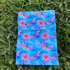 Watercolour Dragonflies- Padded Book Sleeve - Fabric book sleeve - Fabric book cover - Book sleeve with flap - Ipad cover -Dragonfly, Dragon