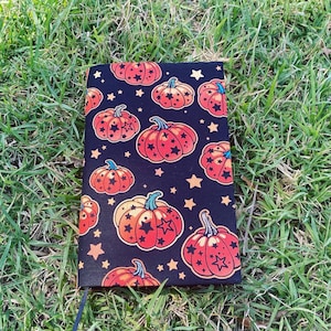 Halloween Pumpkin Adjustable book cover - Fabric book cover - Adjustable book jacket - Fabric book sleeve -Jack O Lantern