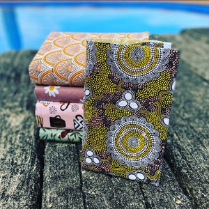 NAIDOC Yellow Aboriginal Art - Adjustable book cover - Fabric book cover - Adjustable book jacket - Fabric book sleeve
