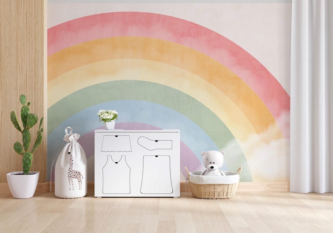 Rainbow Kids Nursery Wallpaper, Cloud Vibrant Wall Murals - Etsy