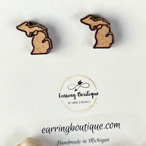 Michigan Cherry Wood Stud | Michigan Lover | Gift for Her, Teacher | Wood and Stainless Steel | Minimalist Earring | Michigan Jewelry