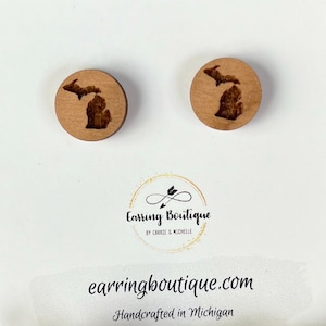 Upper & Lower Michigan Cherry Wood Stud Earring| Gift for Her | Michigan Jewelry | Michigan Lover | Michigan Gift | Minimalist