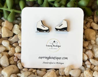 Ice Skate Wood Stud Earring | Ice Skate Stud | Gift for Her, Coach, Player| | Ice skate Jewelry | Sports Gift | Winter Earring