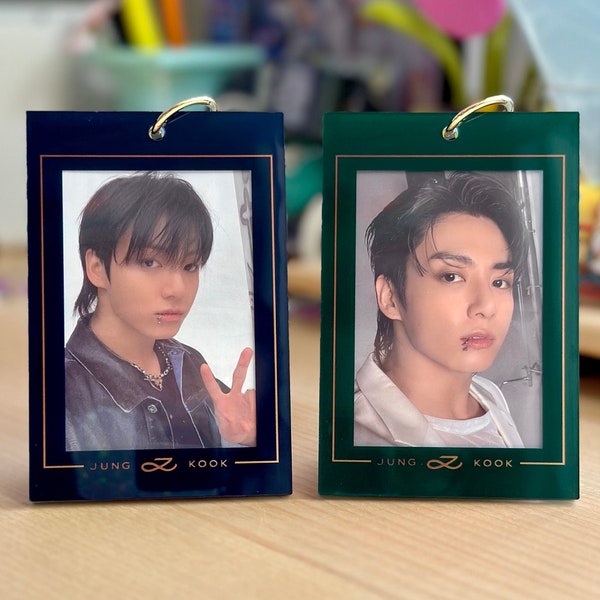 Jungkook Golden Acrylic Photocard Holder Keychain (Green/Blue)