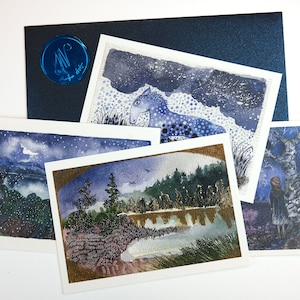 Set de 4 postales románticas-- Postal de acuarela -- Linda tarjeta de arte romántica-- Ilustración A6 Tarjeta de arte-- Mini impresión nostálgica