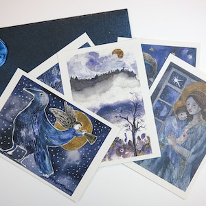Set di 5 cartoline natalizie - Cartolina ad acquerello - Carina cartolina d'arte natalizia - Illustrazione A6 Cartolina d'arte - Mini stampa natalizia