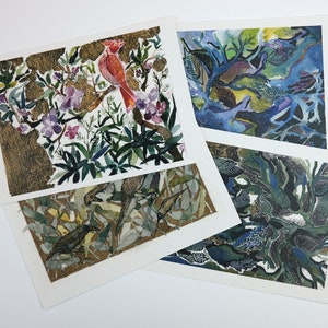 Set of 4  Postcard Tropical-- Watercolor postcard -- Cute tropical Art Card-- A6 illustration Art Card-- cute animal Mini print