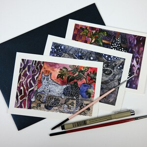 Ensemble de 3 chats de carte postale-- Carte postale aquarelle -- Carte d’art animal mignon-- Carte d’art d’illustration A6-- Mini impression CAT