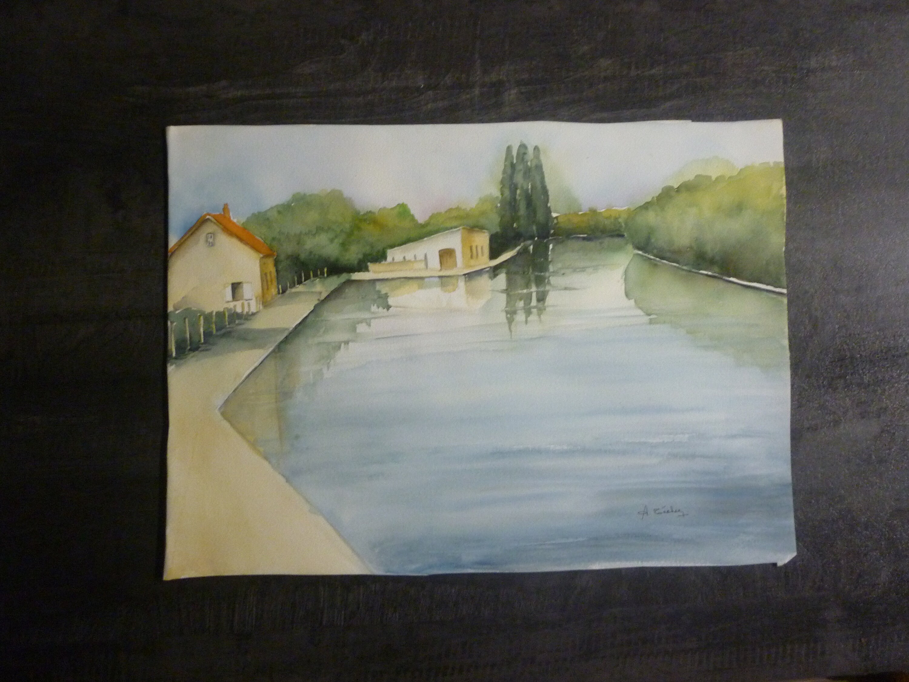 Aquarelle Signée Du Canal de St Quentin | Hauts France