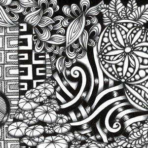 Digital Papers, Crafty Art Prints, Zentangle Inspired, Black & White