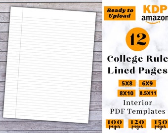 Lined KDP Interiors, College Rule Lined Paper, Ready to Upload, KDP, low content notebooks, journal, dairy, ready to Use, KDP Template, kdp