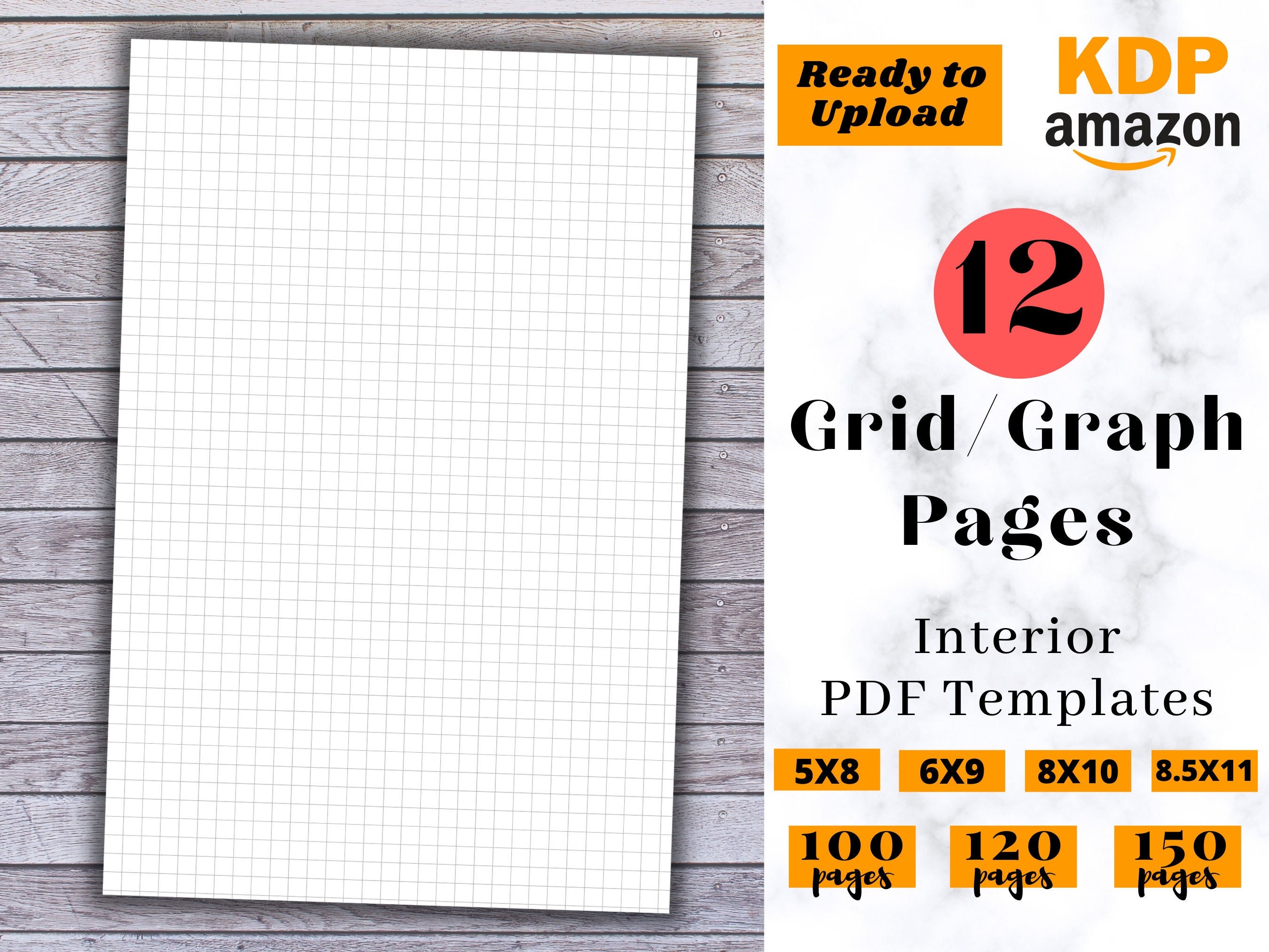 GRAPH PAPER 1 INCH SQUARES: GRAPH PAPER 1 INCH GRID 8X10 SQUARES 8.5X11  LARGE SHEETS WITH 120 BLANK PAGES