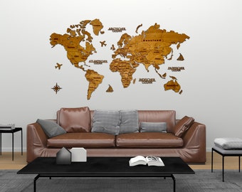 3D wooden world map 150 x 90 cm, plain in German | Wall hanging | Wall decoration | Gift idea | Christmas present